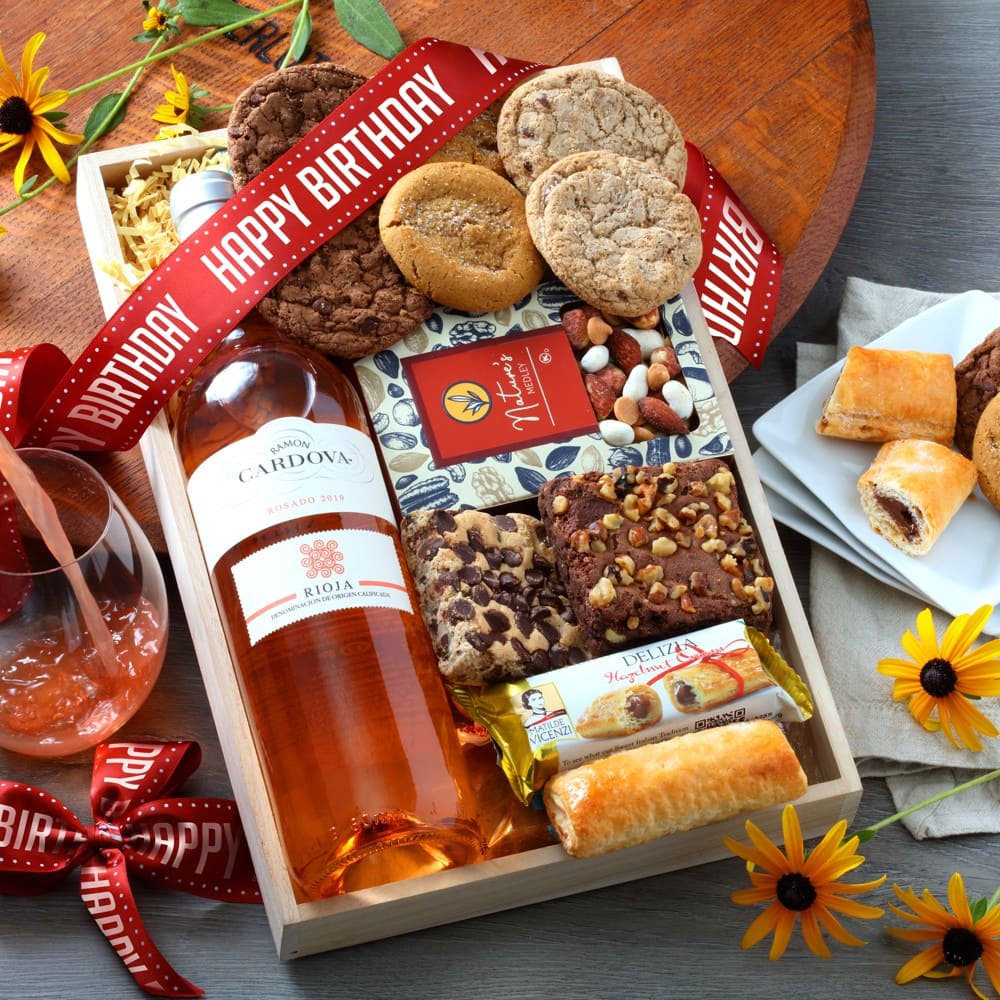 Happy Birthday Rose Wine Gift Tray